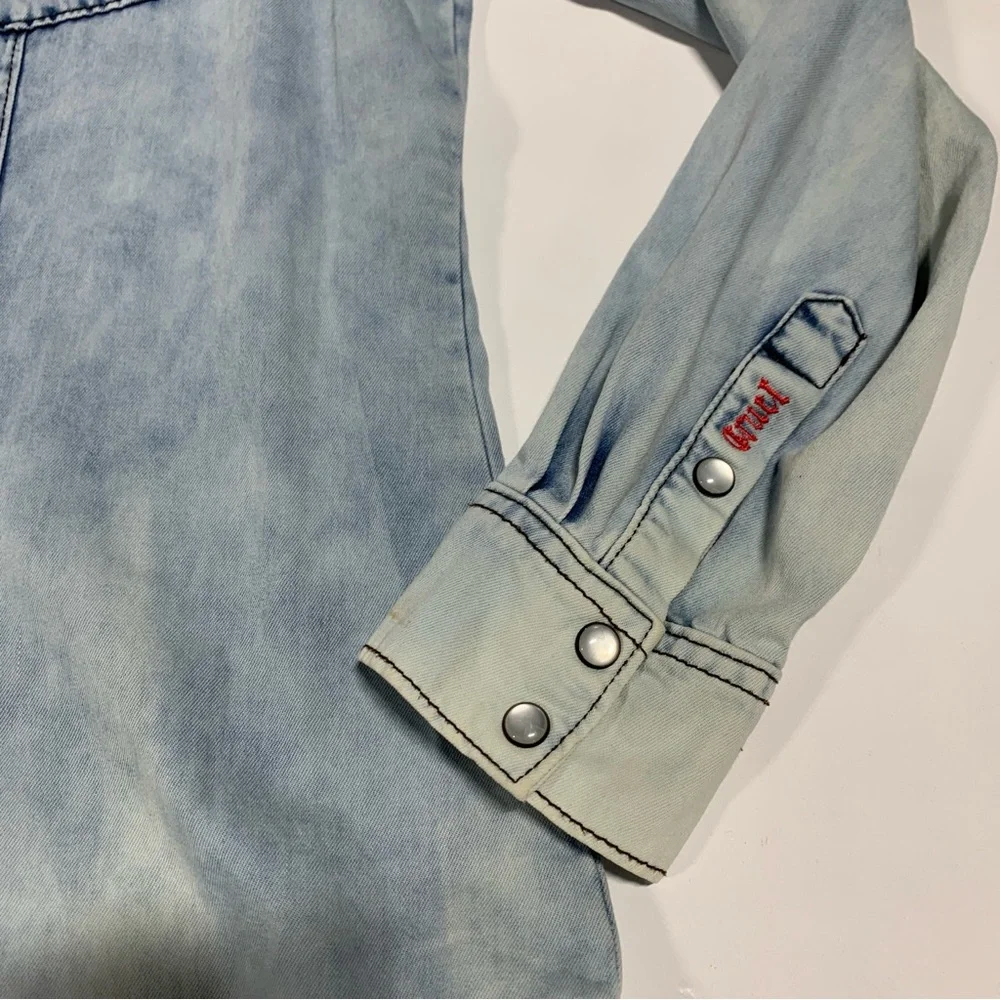 Cruel‎ XL Women Light Blue Soft Denim Western Pearl Snap Buttons 2322 Embroidery